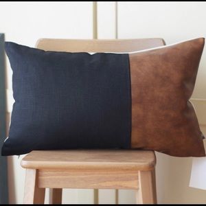Faux Leather Farmhouse Lumbar Throw Pillow Cover